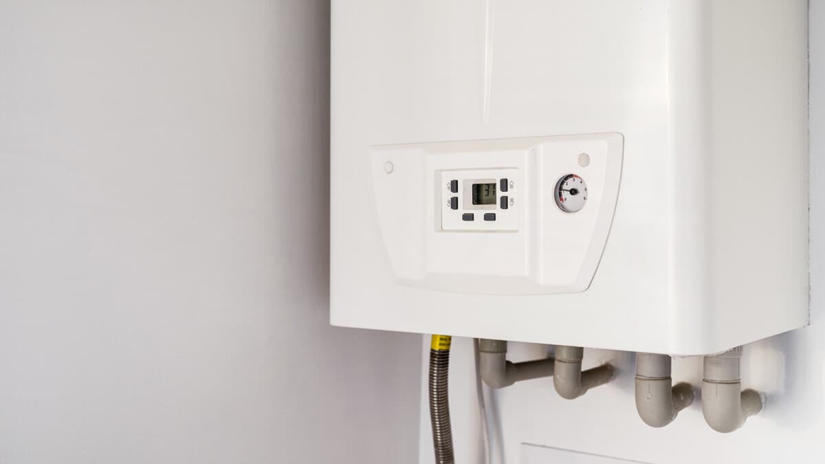 Close up of a modern gas-fired domestic boiler