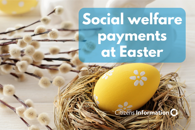 Easter social welfare payments. Painted egg in a nest.
