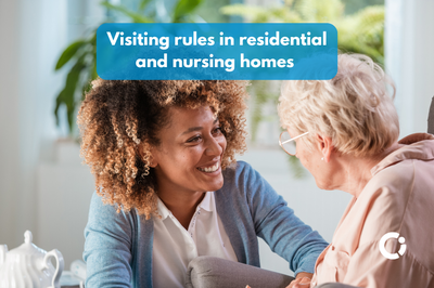 Visiting rules in nursing and residential homes. Nurse smiling at patient