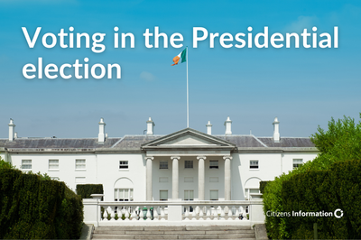 President's residency Áras an Uachtaráin. Text reads: Voting in the Presidential election