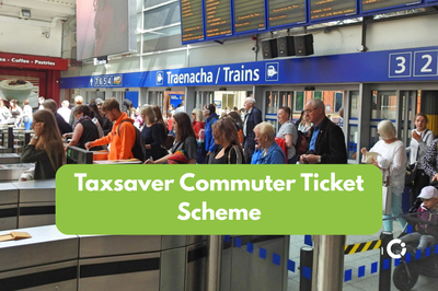 Taxsaver Commuter Ticket Scheme. Passengers going through the ticket barriers at a train station.